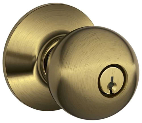 Schlage Residential F80 ORB 609 KD Storeroom Lock Orbit Knob Antique Brass F80 ORB 609 KD