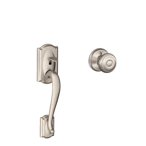 Schlage Residential FE285 CAM619GEO Lower Half Handleset Camelot Style Georgian Knob Satin Nickel FE285 CAM619GEO