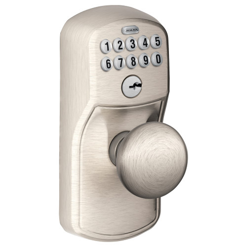 Schlage Residential FE595 PLY619PLY Grade 2 Keypad Entry with Flex Lock Plymouth Trim Plymouth Knob Satin Nickel Plated Clear Coated Finish Non-Handed