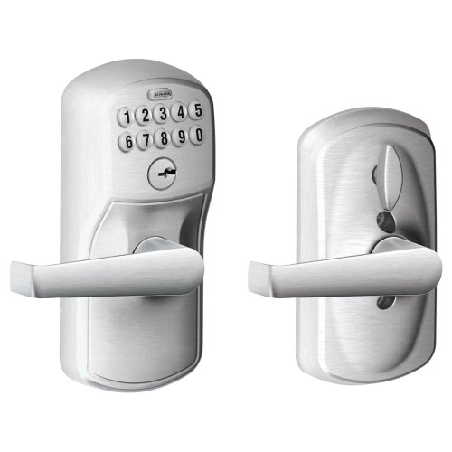 Schlage Residential FE595 PLY626ELA Grade 2 Keypad Entry with Flex Lock Plymouth Trim Elan Lever Satin Chrome Finish Non-Handed FE595 PLY626ELA