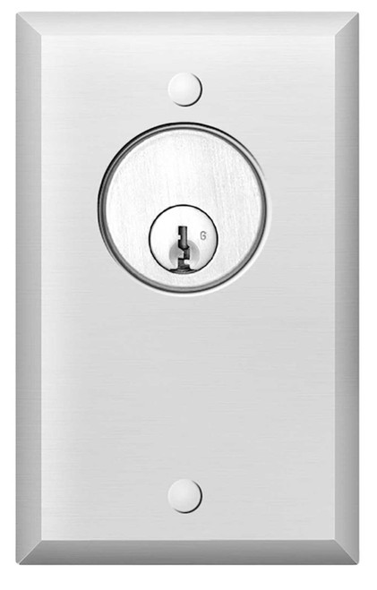 SDC 802AL 6 Amp Key Switch Assembly Single Gang Momentary SPDT Contact 1/4 Thick Aluminum Plate Satin Aluminum Clear Anodized 802AL
