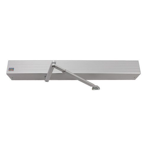 SDC AUTOS148V Low Energy Surface Mounted Electromechanical Door Operator Double Lever Arm Regular with Dead Stop Push Side Mounted Top Jamb Up to 48 Door 130 Deg Swing Machine and Wood Screws Satin Aluminum Clear Anodized Finish