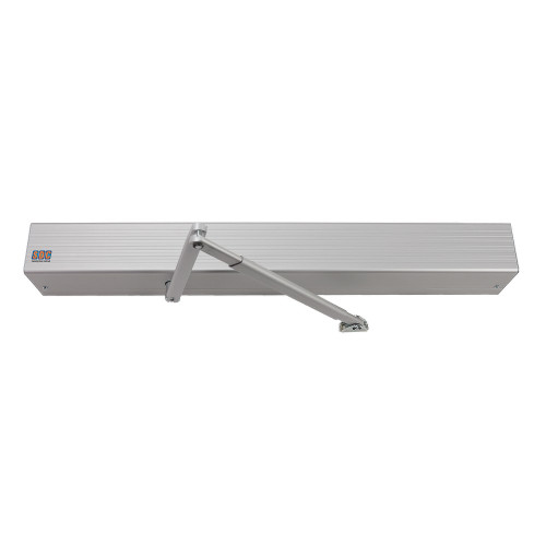 SDC AUTOS148V Low Energy Surface Mounted Electromechanical Door Operator Double Lever Arm Regular with Dead Stop Push Side Mounted Top Jamb Up to 48 Door 130 Deg Swing Machine and Wood Screws Satin Aluminum Clear Anodized Finish AUTOS148V