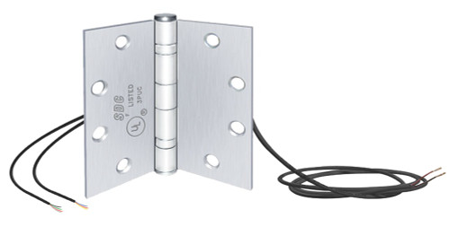 SDC PTH-10Q-DPS PTH Series Power Transfer Hinge Ten 10 Conductor at 1 Amp 12/24V Per Pair 45 by 45 Standard Weight with Door Status Contact Satin Stainless Steel