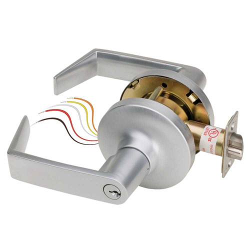 SDC Z7252EQR6PKDB1ST1 Electra Pro Fail Secure Electrically Unlocked Eclipse Lever Conventional Cylinder Latchbolt Monitor Request to Exit 6 Pin Keyed Different 2-3/4 Backset Latchbolt ANSI 1-1/4 x 4-7/8 Strike Plate Satin Chrome Finish Z7252EQR6PKDB1ST1