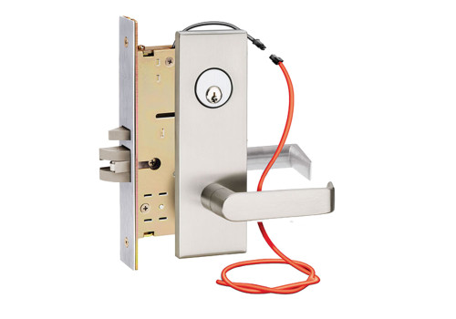 SDC Z7852RQEER Selectric Pro Electric Mortise Lockset 12/24VDC Locked Outside Only Failsecure Field Reversible to Failsafe Right Hand Eclipse Lever with Escutcheon Request to Exit Satin Chrome