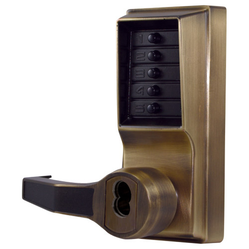 Kaba Simplex LL1021B-05-41 Pushbutton Cylindrical Lever Lock Combination Entry Function with Key Override 2-3/4 Backset 1/2 Throw Latch 6/7-Pin SFIC Prep Less Core Antique Brass Finish Left Hand/Left Hand Reverse