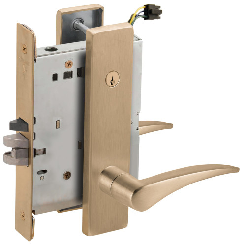 Schlage L9095EUC 12L 609 RH Grade 1 Electric Mortise Lock Both Sides Fail Secure with Dual Cylinder Override Concealed Cylinder S123 Keyway 12 Lever L Escutcheon Satin Brass Blackened Satin Relieved Clear Coated Finish Right-Handed