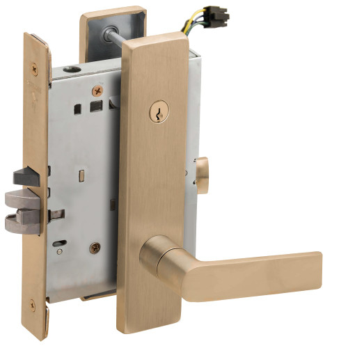 Schlage L9095EUC 01L 609 Grade 1 Electric Mortise Lock Both Sides Fail Secure with Dual Cylinder Override Concealed Cylinder S123 Keyway 01 Lever L Escutcheon Satin Brass Blackened Satin Relieved Clear Coated Finish Field Reversible