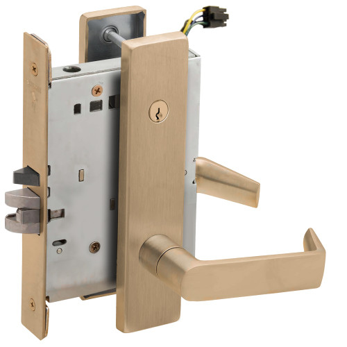 Schlage L9095EUC 06L 609 Grade 1 Electric Mortise Lock Both Sides Fail Secure with Dual Cylinder Override Concealed Cylinder S123 Keyway 06 Lever L Escutcheon Satin Brass Blackened Satin Relieved Clear Coated Finish Field Reversible