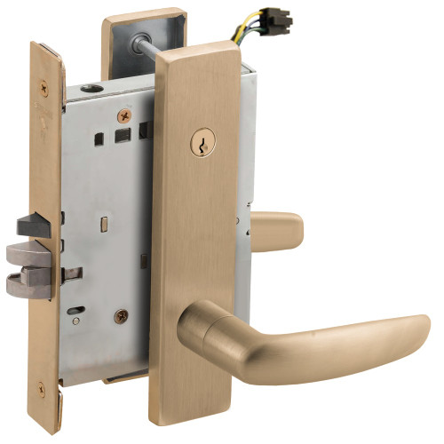 Schlage L9095ELC 07L 609 Grade 1 Electric Mortise Lock Both Sides Fail Safe with Dual Cylinder Override Concealed Cylinder S123 Keyway 07 Lever L Escutcheon Satin Brass Blackened Satin Relieved Clear Coated Finish Field Reversible
