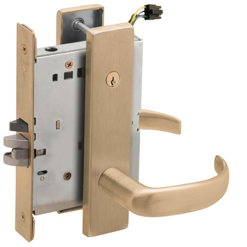 Schlage L9095ELC 17L 609 Grade 1 Electric Mortise Lock Both Sides Fail Safe with Dual Cylinder Override Concealed Cylinder S123 Keyway 17 Lever L Escutcheon Satin Brass Blackened Satin Relieved Clear Coated Finish Field Reversible
