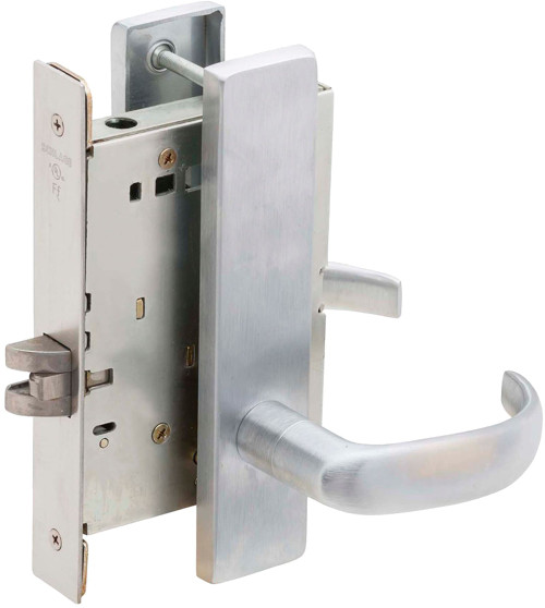 Schlage L9495EUP 17L 609 RX Grade 1 Fail Secure Electric Mortise Lock Conventional Cylinder 17 Lever L Escutcheon Request to Exit Satin Brass Blackened Satin Relieved Clear Coated Finish Field Reversible
