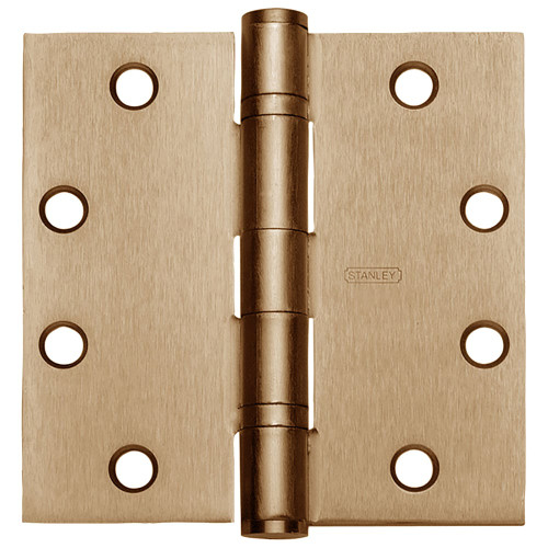 Stanley Security FBB179 4-1/2X4-1/2 4 Five Knuckle Ball Bearing Architectural Hinge Steel Full Mortise Standard Weight 4-1/2 by 4-1/2 Square Corner Satin Brass Finish