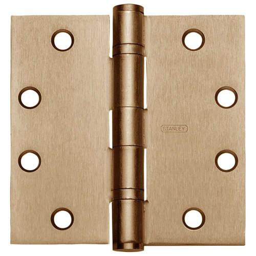 Stanley Security FBB179NRP 5X5 4 Five Knuckle Ball Bearing Architectural Hinge Steel Full Mortise Standard Weight 5 by 5 Square Corner Non-Removable Pin Satin Brass Finish FBB179NRP 5X5 4