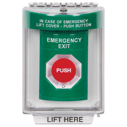 STI SS2141EX-EN Stopper Station Green Flush Cover Universal Stopper Horn Turn-to-Reset EMERGENCY EXIT English SS2141EX-EN