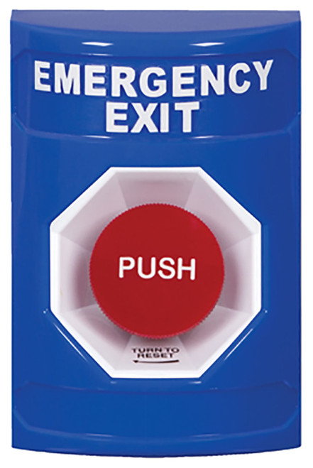 STI SS2401EX-EN Stopper Station Blue No Cover Turn-to-Reset EMERGENCY EXIT English
