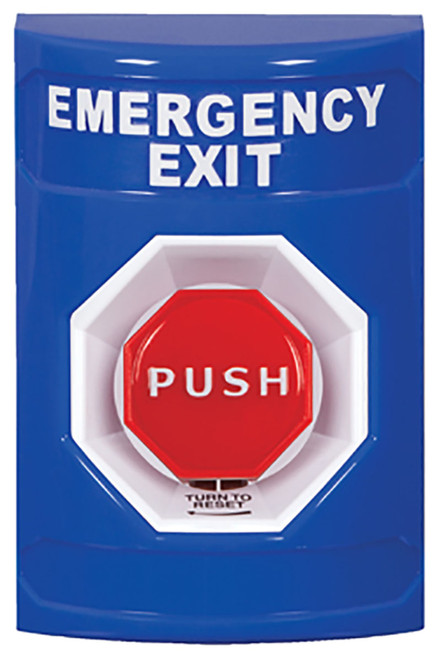 STI SS2409EX-EN Stopper Station Blue No Cover Turn-to-Reset Illuminated EMERGENCY EXIT English