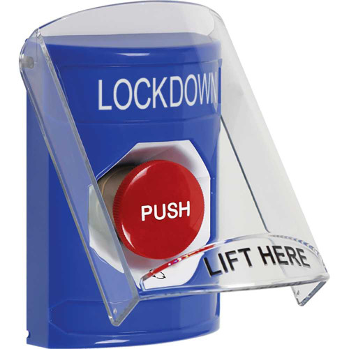 STI SS2421LD-EN Stopper Station Blue Flush or Surface Shield Turn-to-Reset LOCKDOWN English SS2421LD-EN