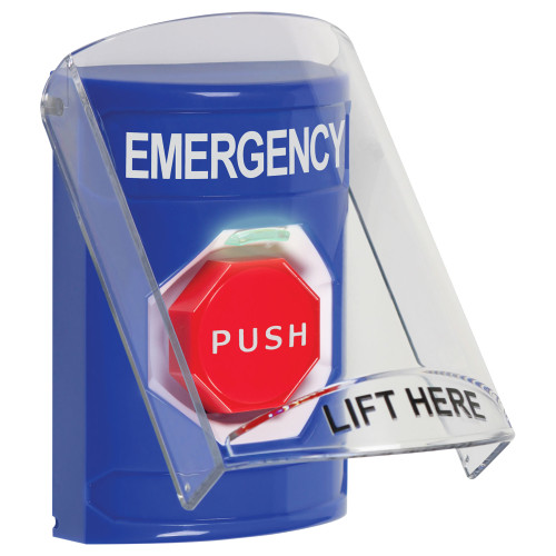 STI SS2429EM-EN Stopper Station Blue Flush or Surface Shield Turn-to-Reset Illuminated EMERGENCY English