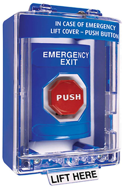 STI SS2478EX-EN Stopper Station Blue Surface Cover Universal Stopper Label Shell Pneumatic Illuminated EMERGENCY EXIT English SS2478EX-EN