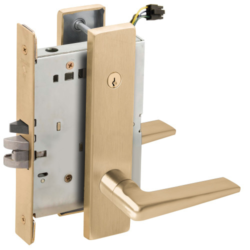 Schlage L9095EUC 05L 606 Grade 1 Electric Mortise Lock Both Sides Fail Secure with Dual Cylinder Override Concealed Cylinder S123 Keyway 05 Lever L Escutcheon Satin Brass Finish Field Reversible