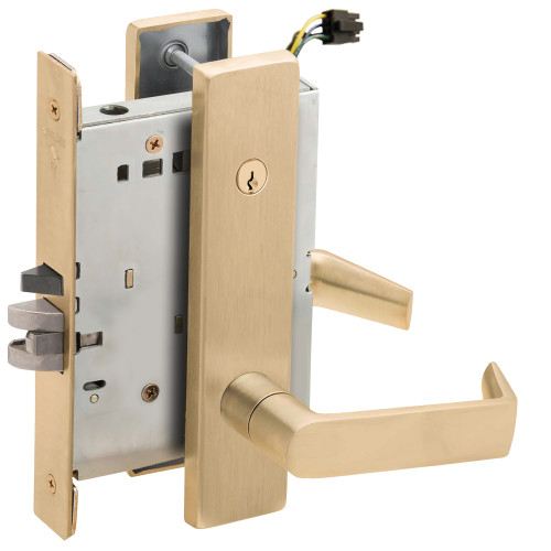 Schlage L9095EUC 06L 606 Grade 1 Electric Mortise Lock Both Sides Fail Secure with Dual Cylinder Override Concealed Cylinder S123 Keyway 06 Lever L Escutcheon Satin Brass Finish Field Reversible