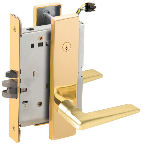 Schlage L9095EUC 05L 605 Grade 1 Electric Mortise Lock Both Sides Fail Secure with Dual Cylinder Override Concealed Cylinder S123 Keyway 05 Lever L Escutcheon Bright Brass Finish Field Reversible