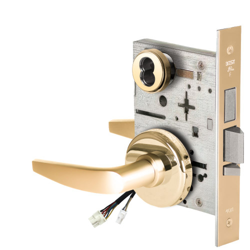 BEST 45HW7TDEU16H605 Fail Secure 24V With Deadbolt Electrified Mortise Lock 16 Lever H Rose Bright Brass