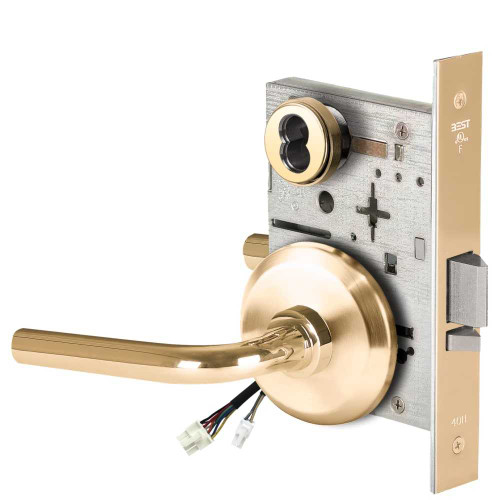 BEST 45HW7DEU12S605 Fail Secure 24V Electrified Mortise Lock 12 Lever S Rose Bright Brass 45HW7DEU12S605