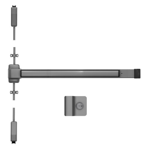 Von Duprin 2227NL 3 689 Grade 1 Surface Vertical Rod Exit Bar 36 Device Fits 84 Door Night Latch Function Wing/Finger Pull Hex Key Dogging Aluminum Painted Finish Field Reversible