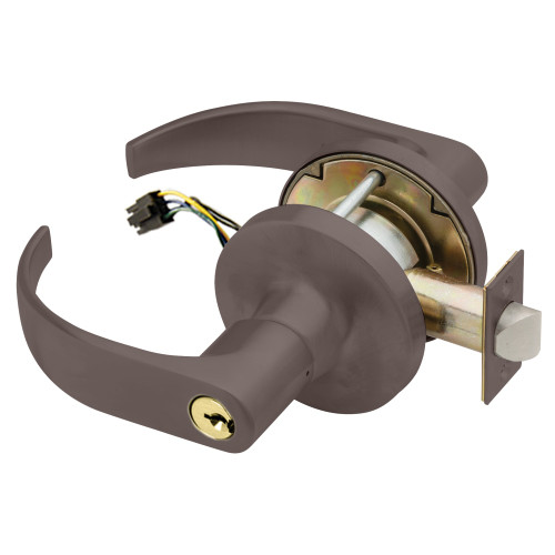 Falcon T851CP6D Q 613 24V KD Grade 1 Storeroom Electric Cylindrical Lock Fail Safe Conventional Cylinder 6 Pins Quantum Lever 3-1/2 Rose Diameter Dark Bronze Finish Field Reversible