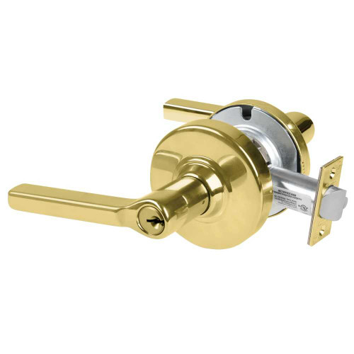 Schlage ND80PDEL LAT 605 Grade 1 Electrified Cylindrical Lock Storeroom Function 12-24V DC Fail Safe 2-3/4 Backset Latitude Lever 6-Pin Cylinder Bright Brass ND80PDEL LAT 605