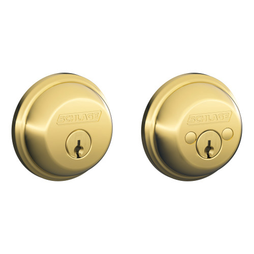 Schlage Residential B62 605 KA4 Grade 1 Double Cylinder Deadbolt Lock Conventional Cylinder 5 Pins Keyed Alike Group of 4 Dual Option Latch Bright Brass Finish