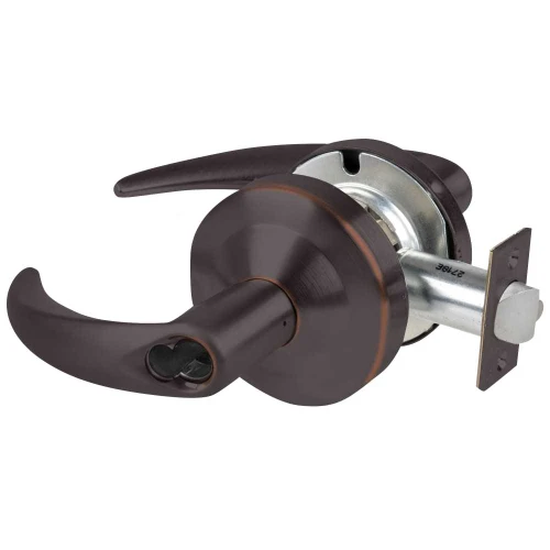 Schlage ND96BDEU OME 643E Grade 1 Electrified Cylindrical Lock Storeroom Function with Vandlgard 12-24V DC Fail Secure 2-3/4 Backset Omega Lever SFIC Prep Aged Bronze ND96BDEU OME 643E