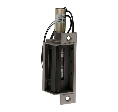 Von Duprin 6210 24V 32D FS DS Grade 1 Electric Strike Fail Safe Electrically Locked 24 VDC 4-7/8 x 1-1/4 Faceplate For use with Mortise Locks on Single Doors Hollow Metal or Aluminum Frame Satin Stainless Steel Finish 6210 24V 32D FS DS