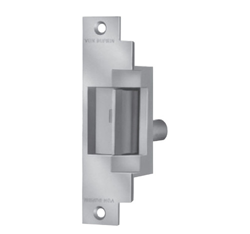 Von Duprin 6212WF 24V 32D Grade 1 Electric Strike Fail Secure Electrically Unlocked 24 VDC 6-3/8 x 1-1/4 Faceplate Fire Rated For use with Cylindrical or Mortise Locks on Single Doors Wood Frame Satin Stainless Steel Finish