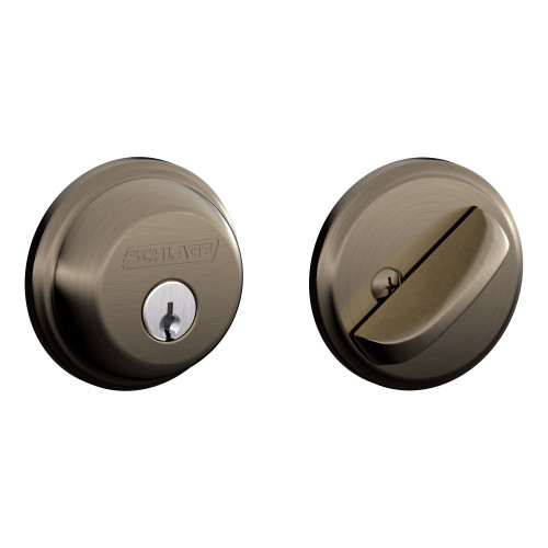 Schlage Residential B60 620 KA4 Grade 1 Single Cylinder Deadbolt Lock Conventional Cylinder 5 Pins Keyed Alike in Groups of 4 Dual Option Latch Satin Nickel Plated Blackened Satin Relieved CC Finish