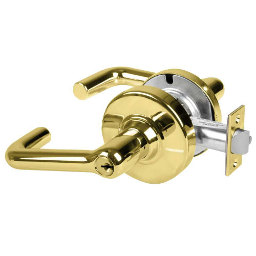 Schlage ND96PDEU TLR 605 RX Grade 1 Electrified Cylindrical Lock Storeroom Function with Vandlgard 12-24V DC Fail Secure 2-3/4 Backset RX Tubular Lever Bright Brass ND96PDEU TLR 605 RX