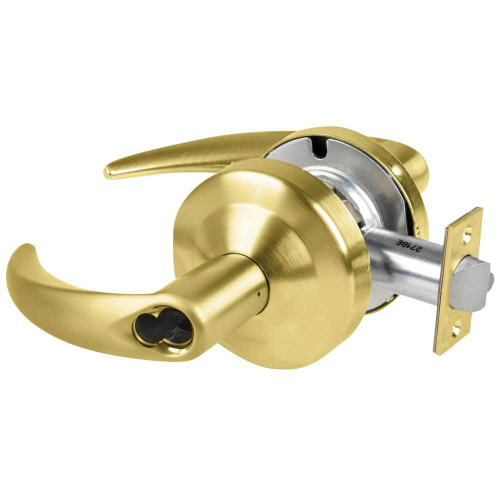 Schlage ND96JDEU OME 606 Grade 1 Electrified Cylindrical Lock Storeroom Function with Vandlgard 12-24V DC Fail Secure 2-3/4 Backset Omega Lever LFIC Prep Satin Brass ND96JDEU OME 606