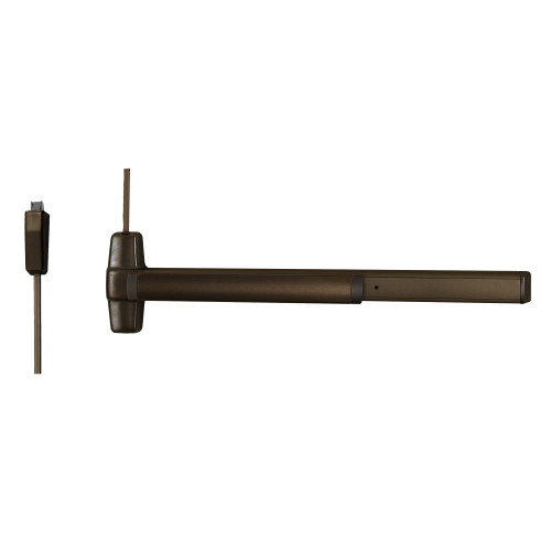 Von Duprin 9827EO 3 313 LBR Grade 1 Surface Vertical Rod Exit Bar Wide Stile Pushpad 36 Panic Device 84 Door Height Exit Only Less trim Less Bottom Rod Hex Key Dogging Dark Bronze Anodized Aluminum Finish Field Reversible