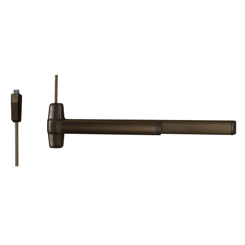 Von Duprin 9827EO-F 3 313 LBR Grade 1 Surface Vertical Rod Exit Bar Wide Stile Pushpad 36 Fire-rated Device 84 Door Height Exit Only Less trim Less Bottom Rod Less Dogging Dark Bronze Anodized Aluminum Finish Field Reversible