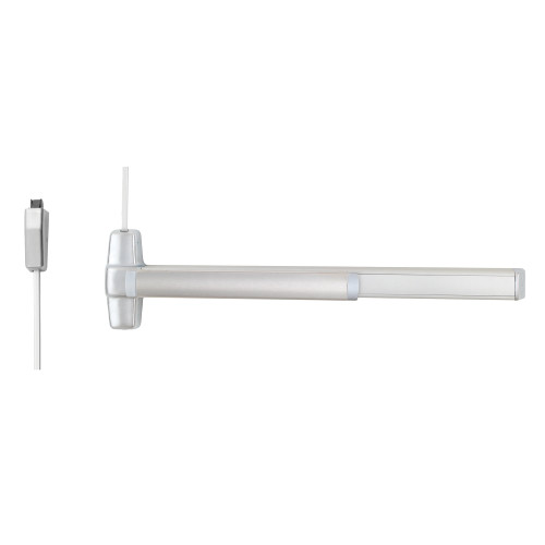Von Duprin 9827EO-F 4 26DAM LBR Grade 1 Surface Vertical Rod Exit Bar Wide Stile Pushpad 48 Fire-rated Device 84 Door Height Exit Only Less trim Less Bottom Rod Less Dogging Satin Chrome Antimicrobial Coated Finish Field Reversible 9827EO-F 4 26DAM LBR