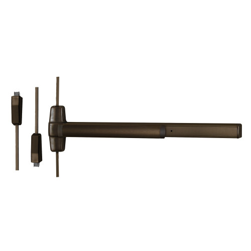 Von Duprin 9827NL 3 313 Grade 1 Surface Vertical Rod Exit Bar Wide Stile Pushpad 36 Panic Device 84 Door Height Night Latch Function Escutcheon Pull Hex Key Dogging Dark Bronze Anodized Aluminum Finish Field Reversible