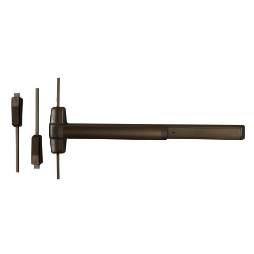 Von Duprin 9827NL-OP 3 313 Grade 1 Surface Vertical Rod Exit Bar Wide Stile Pushpad 36 Panic Device 84 Door Height Night Latch Function Cylinder Only Hex Key Dogging Dark Bronze Anodized Aluminum Finish Field Reversible