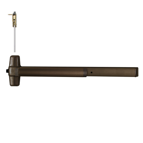 Von Duprin 9847EO 3 313 LBR Grade 1 Concealed Vertical Rod Exit Bar Wide Stile Pushpad 36 Device 80 to 100 Door Height Exit Only Less Bottom Rod Hex Key Dogging Dark Bronze Anodized Aluminum Finish Field Reversible