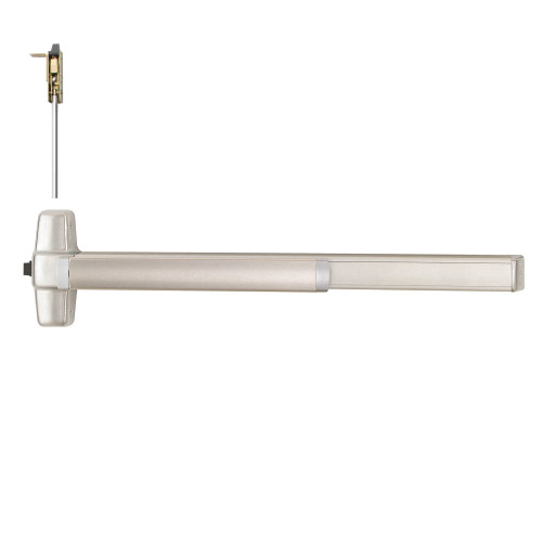 Von Duprin 9847EO-F 4 32D LBR Grade 1 Concealed Vertical Rod Exit Bar Wide Stile Pushpad 48 Fire-rated Device 80 to 100 Door Height Exit Only Less Bottom Rod Less Dogging Satin Stainless Steel Finish Field Reversible 9847EO-F 4 32D LBR