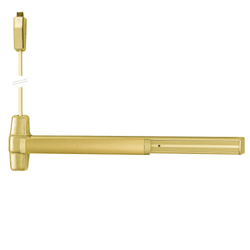 Von Duprin 9927EO 3 US4 LBR Grade 1 Surface Vertical Rod Exit Bar Wide Stile Pushpad 36 Panic Device 84 Door Height Exit Only Less trim Less Bottom Rod Hex Key Dogging Satin Brass Finish Field Reversible 9927EO 3 US4 LBR