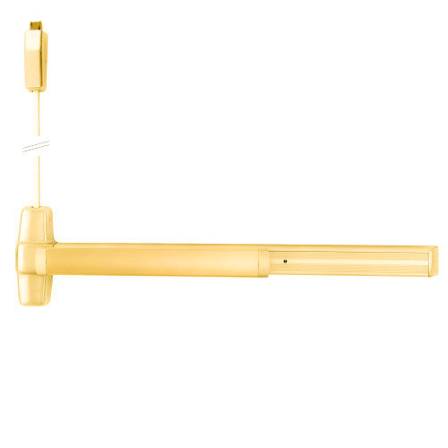 Von Duprin 9927EO 4 US3 LBR Grade 1 Surface Vertical Rod Exit Bar Wide Stile Pushpad 48 Panic Device 84 Door Height Exit Only Less trim Less Bottom Rod Hex Key Dogging Bright Brass Finish Field Reversible