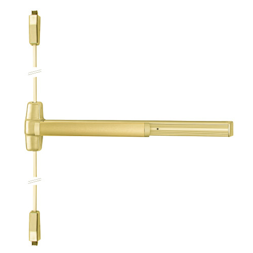 Von Duprin 9927EO 4 US4 Grade 1 Surface Vertical Rod Exit Bar Wide Stile Pushpad 48 Panic Device 84 Door Height Exit Only Less trim Hex Key Dogging Satin Brass Finish Field Reversible 9927EO 4 US4